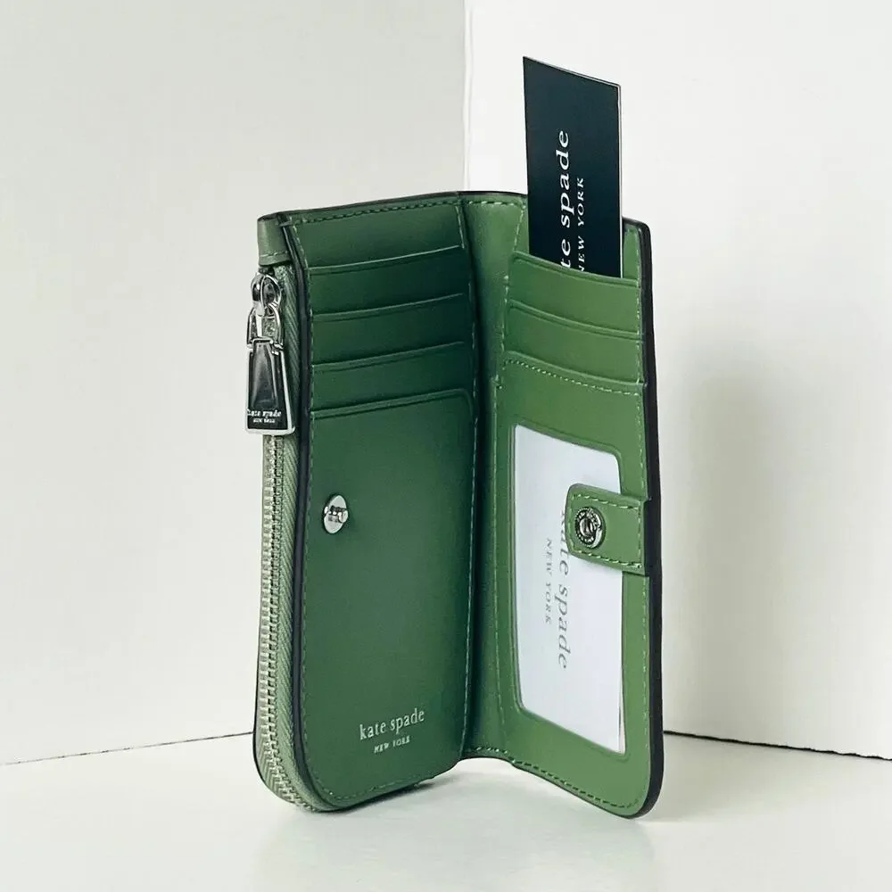 Kate Spade Devin Painterly Bouquet Bifold Wallet Cedar Green Floral - Picture 5 of 8